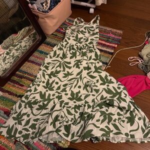 Green Leaf Print Dress
